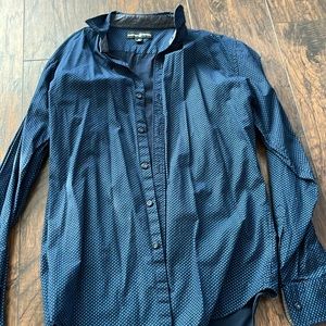 Beverly Hills Polo Club Men’s Navy Button‑Down Shirt w/ Light Blue Pattern